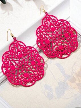 Hot Pink Filigree Drop Earrings - Women's Jewelry